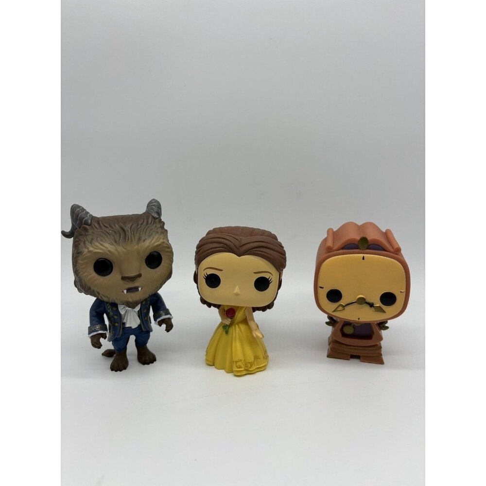 Funko Pop! Disney Beauty & the Beast Figures Lot Belle 242, Beast 243, Cogsworth